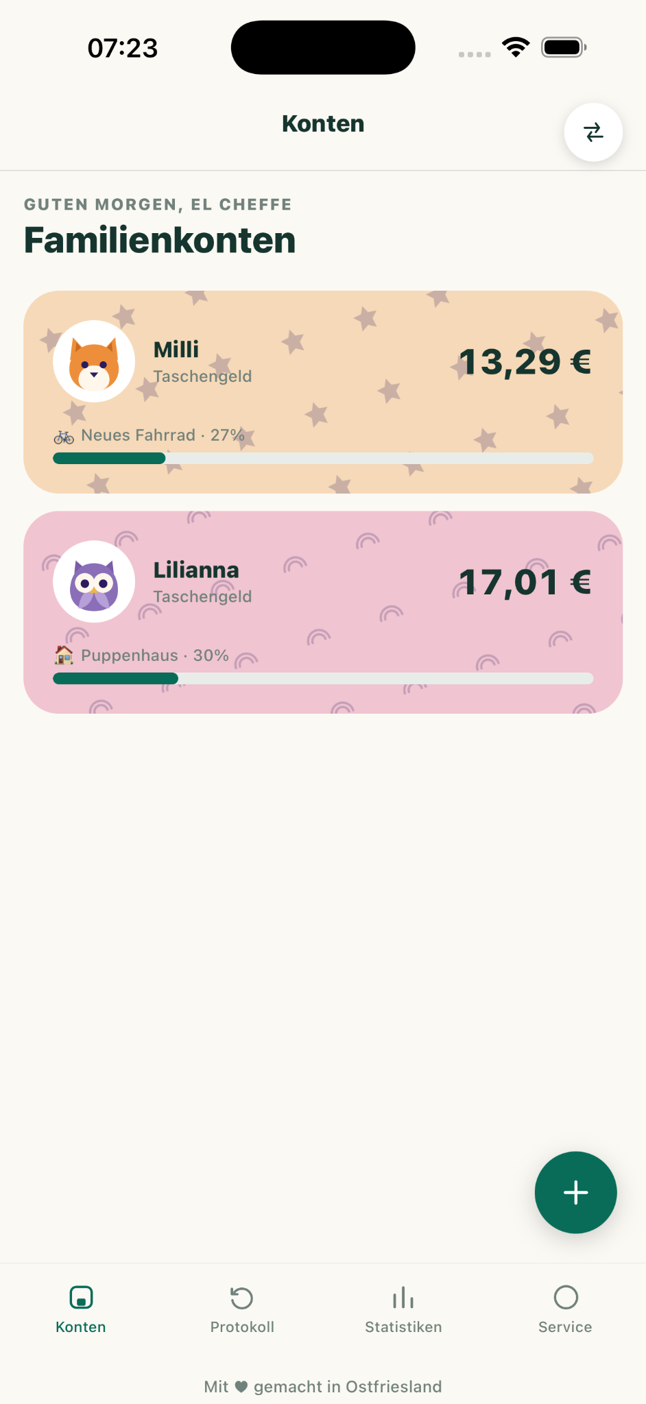 Familienkonten in Pockeeper